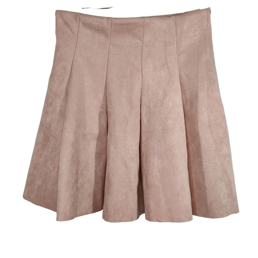 Tally Weijl Pink Faux Suede Microfiber Pleated A-line Skirt Women Size M